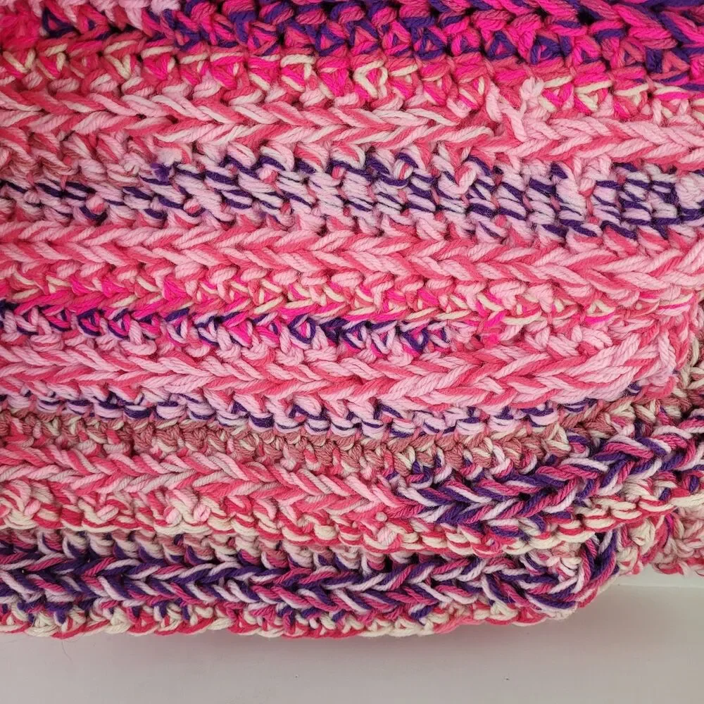 Handmade Weaved Crochet Blanket 45x51 Double Knot Border 